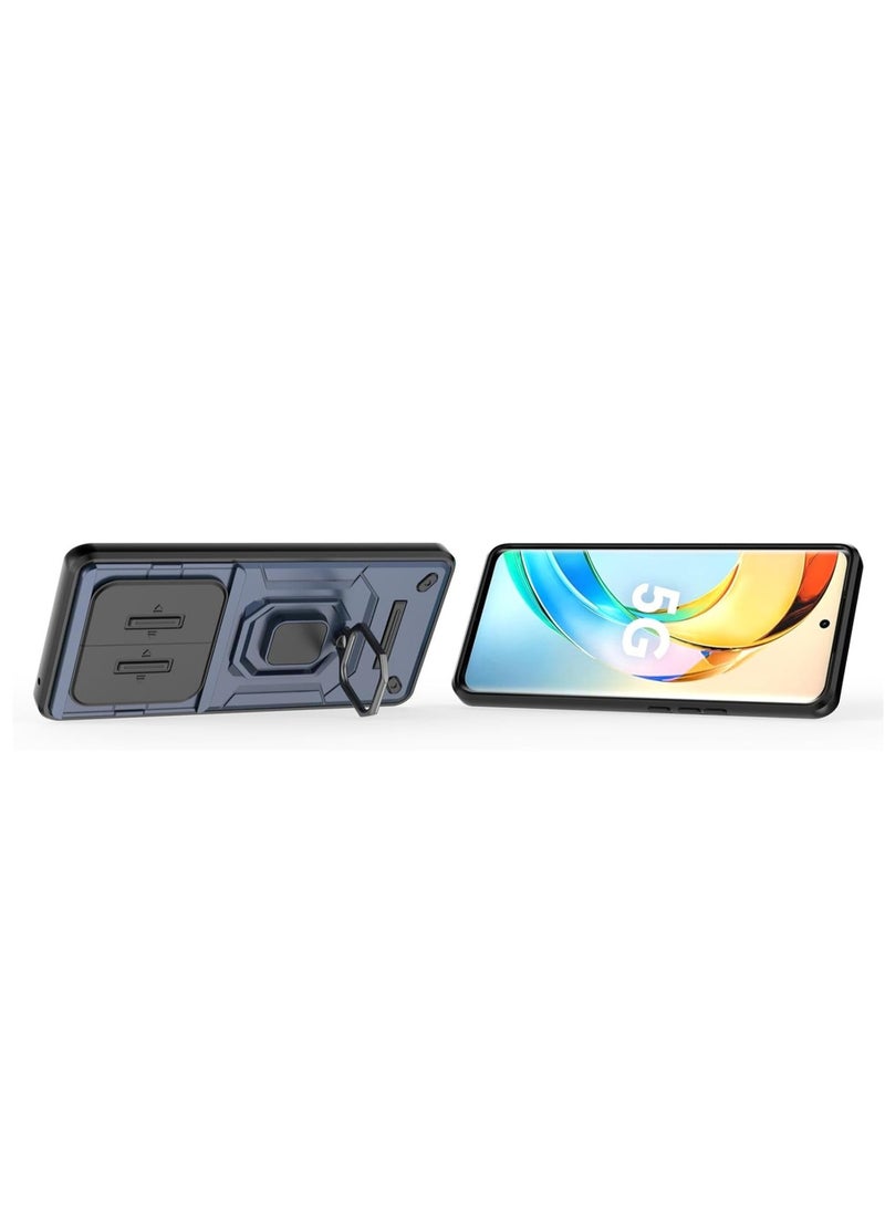 HONOR X9b, [Shockproof] Soft TPU Bumper and Hard PC Back Cover with Stand [Camera Lens Protecctor] [Non-Slip] [Outdoor]  Case For Honor Magic 6 Lite/Honor X9B/X50 5G（Blue）