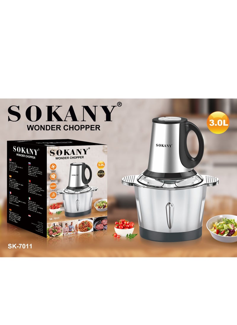 سوكاني سلسلة 3L مطحنة اللحوم المشطوطة معالج الطعام 4-الأسلحة 800W SK-7011 الأسود / الفضي  - Image 1