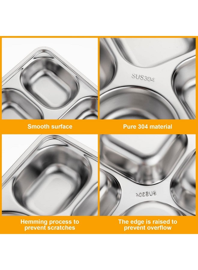 Foaincore Foaincore 8 Pieces Stainless Steel Divided Dinner Tray Rectangular 5 Sections Dinner Plates Metal Portion Control Plate Divided Plates Campers Compartment Plates Serving Plate Dividers  - Image 3