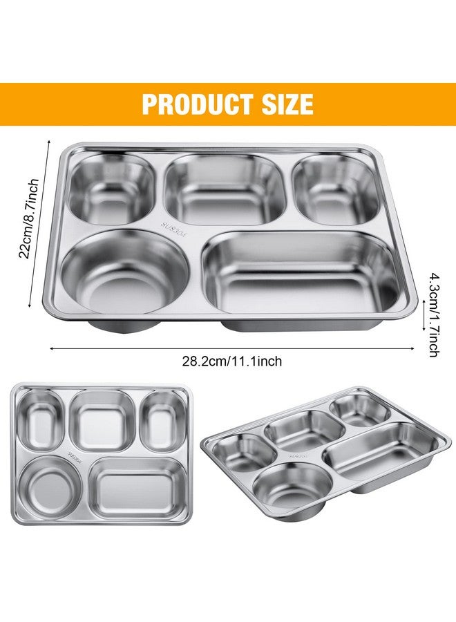 Foaincore Foaincore 8 Pieces Stainless Steel Divided Dinner Tray Rectangular 5 Sections Dinner Plates Metal Portion Control Plate Divided Plates Campers Compartment Plates Serving Plate Dividers  - Image 2