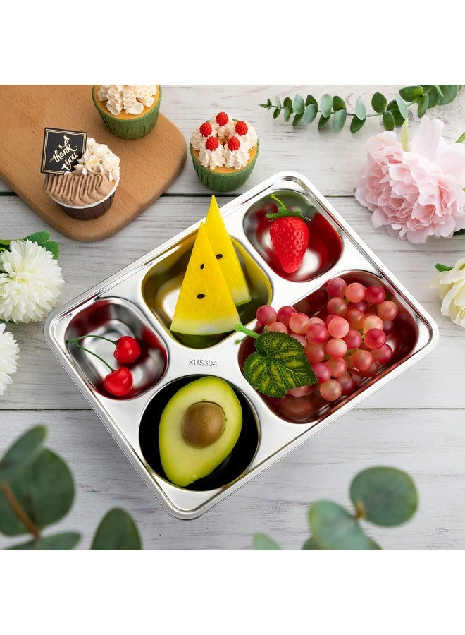 Foaincore Foaincore 8 Pieces Stainless Steel Divided Dinner Tray Rectangular 5 Sections Dinner Plates Metal Portion Control Plate Divided Plates Campers Compartment Plates Serving Plate Dividers  - Image 4