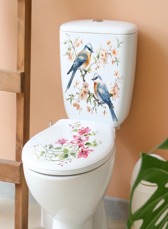 LiveGallery 3PCS Birds and Flowers Bathroom Toilet Seat Wall Sticker Self-Adhesive Pink Purple Floral Toilet Lid Decals DIY Removable Watercolor Bouquet Toilets Stickers for Cistern Bathroom WC Restroom Decor (C) - Image 3