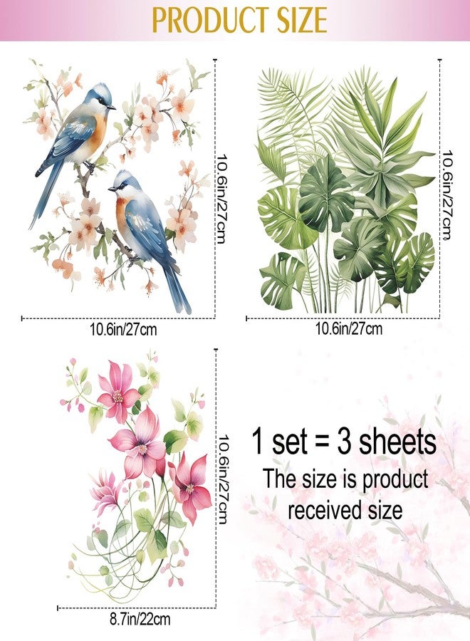 LiveGallery 3PCS Birds and Flowers Bathroom Toilet Seat Wall Sticker Self-Adhesive Pink Purple Floral Toilet Lid Decals DIY Removable Watercolor Bouquet Toilets Stickers for Cistern Bathroom WC Restroom Decor (C) - Image 2