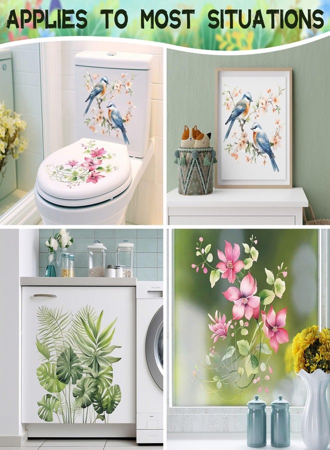 LiveGallery 3PCS Birds and Flowers Bathroom Toilet Seat Wall Sticker Self-Adhesive Pink Purple Floral Toilet Lid Decals DIY Removable Watercolor Bouquet Toilets Stickers for Cistern Bathroom WC Restroom Decor (C) - Image 4