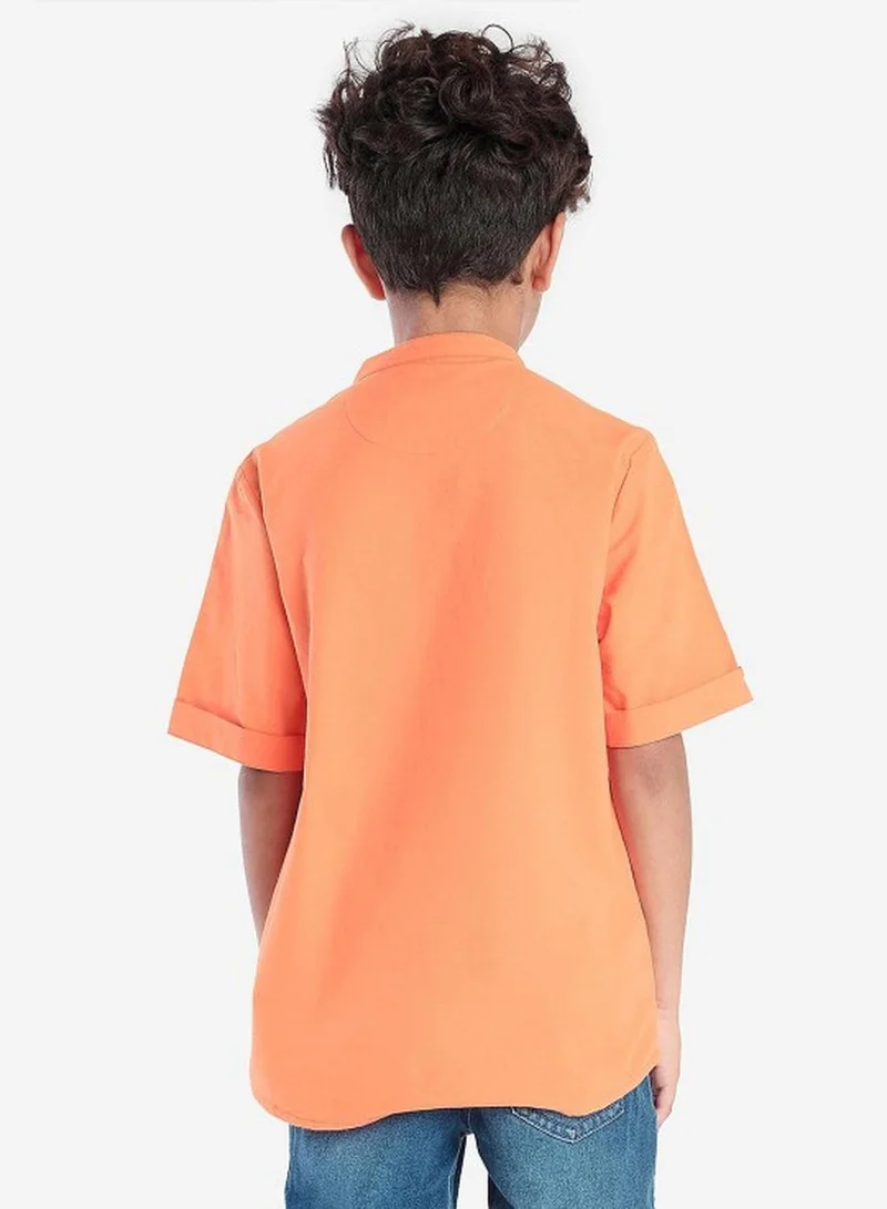 Bonkids Regular Long Sleeve Printed Orange Cotton Shirt For Boys 100 % Cotton