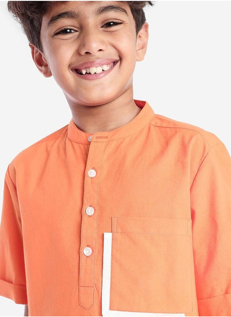 Bonkids Regular Long Sleeve Printed Orange Cotton Shirt For Boys 100 % Cotton  - Image 2