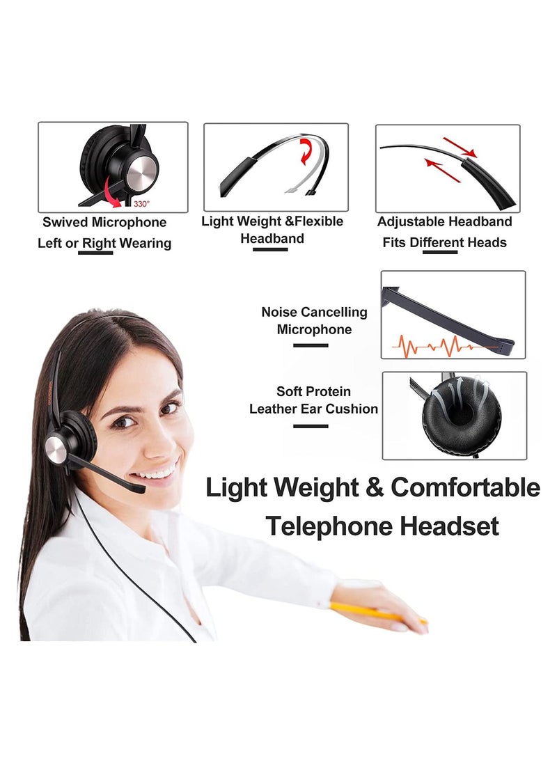 Emaiker Wired RJ9/RJ11 Office Headset with Noise Canceling Microphone for Landline Phone and IP Phone, Works with Yealin-k, Grandstreams, Snom, Fanvil ‎EMK810DQD002A