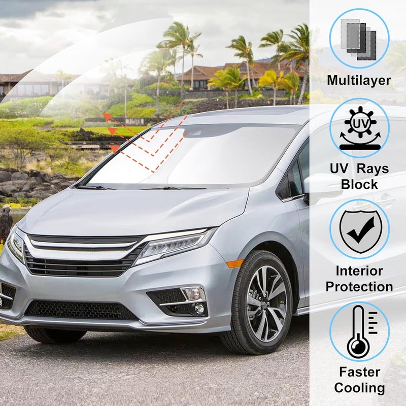 LHFLIVE Windshield Sun Shade Custome Fit 2018-2024 2025 2026 Honda Odyssey Accessories LX,EX,EX-L,Touring,Elite Minivan Foldable Window Sunshade Protector Blocks Sun Rays & Heat - Image 2