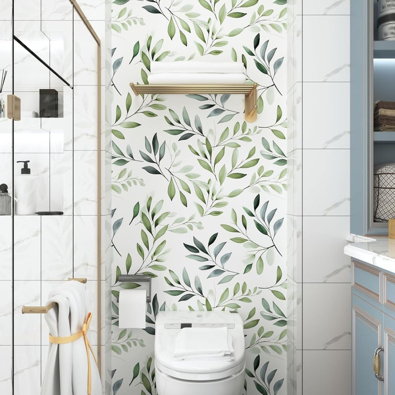 Danodoi Green Peel and Stick Wallpaper,17.5"x 393"Sage Olive Leaf Contact Paper,Modern Botanical Greenery Wall Paper For Bathroom Bedroom Cabinet Vinyl Waterproof Removable Farmhouse Dorm Renter Friendly - Image 3