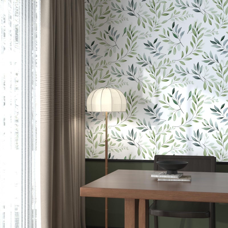 Danodoi Green Peel and Stick Wallpaper,17.5"x 393"Sage Olive Leaf Contact Paper,Modern Botanical Greenery Wall Paper For Bathroom Bedroom Cabinet Vinyl Waterproof Removable Farmhouse Dorm Renter Friendly - Image 4