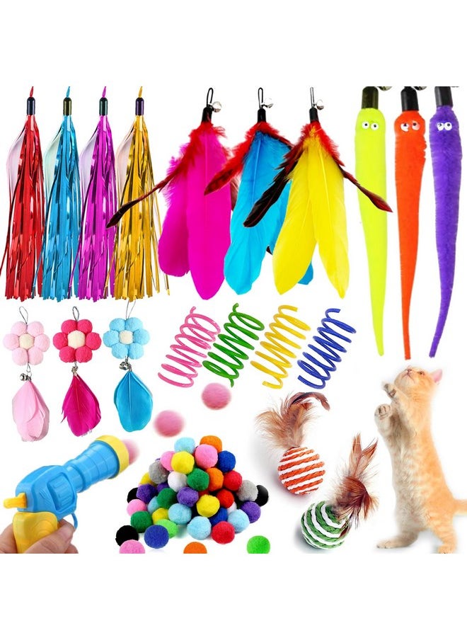 MOMOONNON MOMOONNON Cat Toys Interactive Cats Pom Pom Balls Launcher Feather Toy Replacement Teaser Toys for Indoor Cat Kitten Toys Supplies (Style 01)  - Image 1
