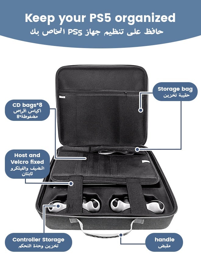 nafas Carrying Case for PS5/PS5 PRO, Protective Travel Bag for PS5/PS5 PRO Travel Case Holds Console, Controllers, Base and Other Accessories, Shockproof, Waterproof and Scratchproof - Image 2