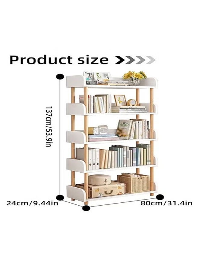 keke 5 Tier Wooden Open Bookcase Freestanding Bookshelf with Side Panels and Solid Wood Frame for Home and Office - Image 3
