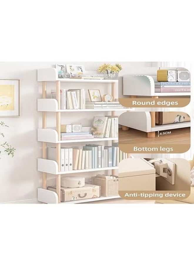 keke 5 Tier Wooden Open Bookcase Freestanding Bookshelf with Side Panels and Solid Wood Frame for Home and Office - Image 4