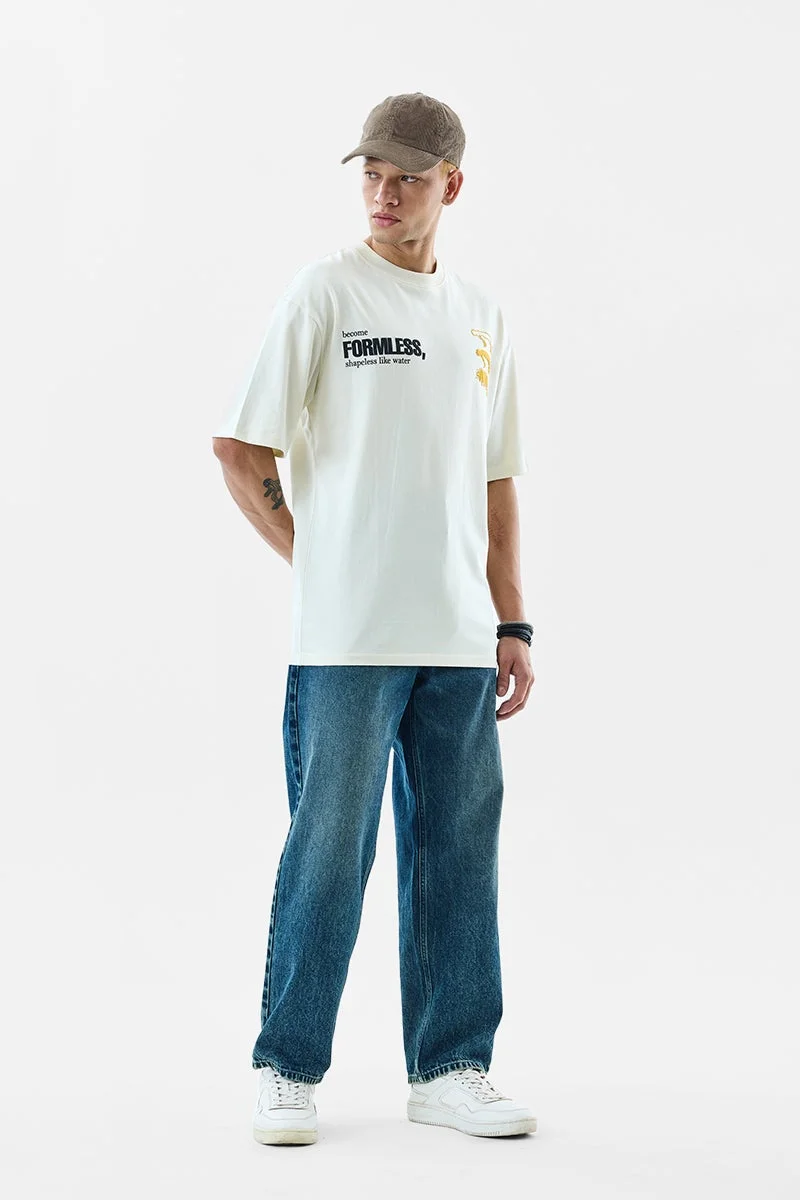 SNITCH Off White Graphic Half Sleeve Oversized T-Shirt