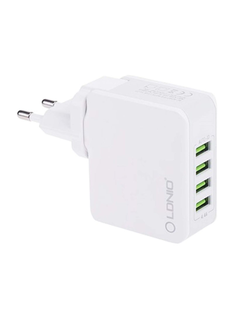 Ldnio A4403 شاحن سريع عالي الجودة بقابس الاتحاد الأوروبي 4 منافذ USB 4.4 أمبير 30 وات - أبيض