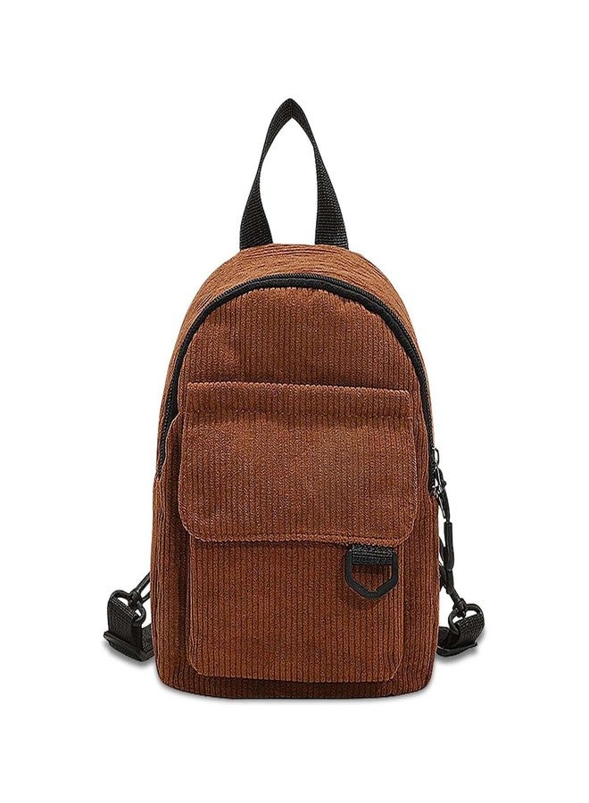Corduroy Mini Backpack for Womens and Girls, Women's Small Backpack Casual Corduroy Backpacks Fashion Cute Backpacks Purse (Solid, Brown) - Image 1