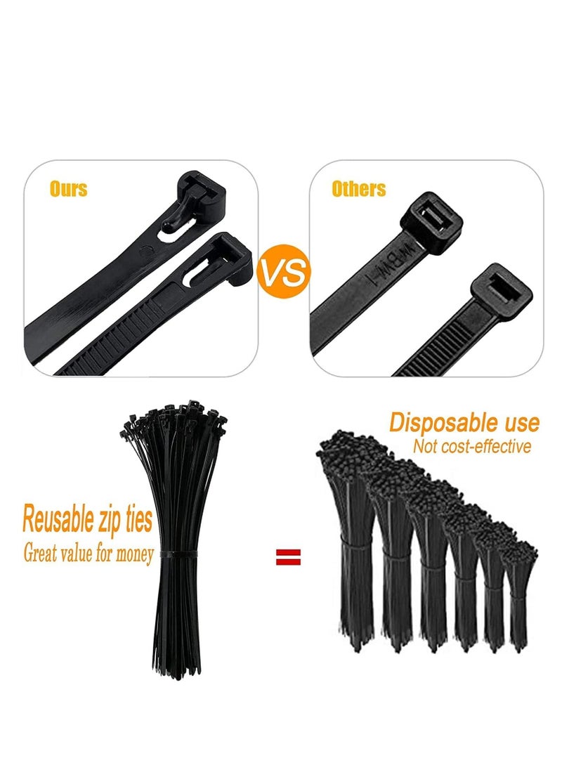 SYOSI - Reusable Zip Ties Heavy Duty Zip Tie Thick Black Cable Ties Reusable 100 Pack 50lb Tensile Strength Nylon Cable Wire Ties for Multi-Purpose Use Indoor And Outdoor Plastic Tie Wire 12 Inch - Image 1