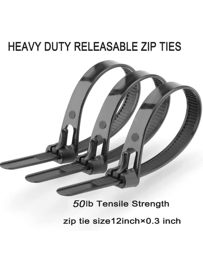 SYOSI - Reusable Zip Ties Heavy Duty Zip Tie Thick Black Cable Ties Reusable 100 Pack 50lb Tensile Strength Nylon Cable Wire Ties for Multi-Purpose Use Indoor And Outdoor Plastic Tie Wire 12 Inch - Image 1