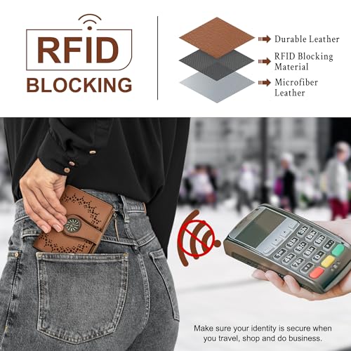 Tipmile محفظة صغيرة للنساء من تيبمايل، قابلة للطي، مع حماية RFID، حاملة بطاقات جلدية مع جيب بسحاب للنقود - Image 3
