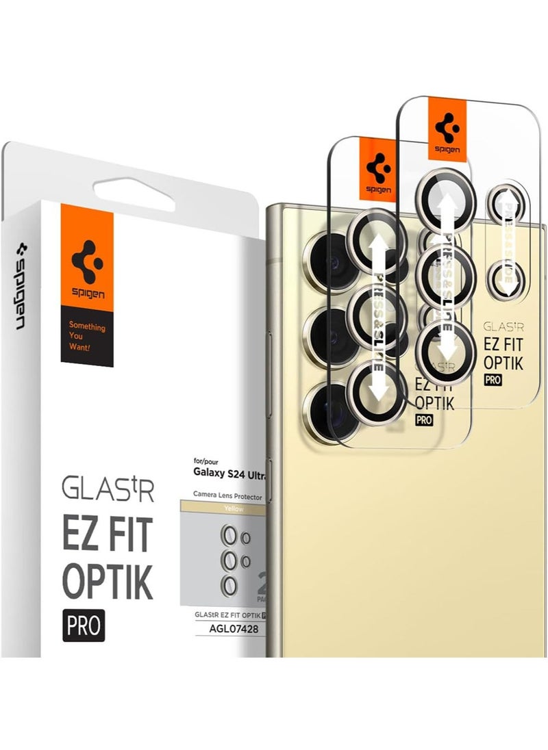 Spigen Glastr Ez Fit Optik PRO Samsung Galaxy S24 ULTRA Camera Lens Protector [2 Pack] - Yellow  - Image 1