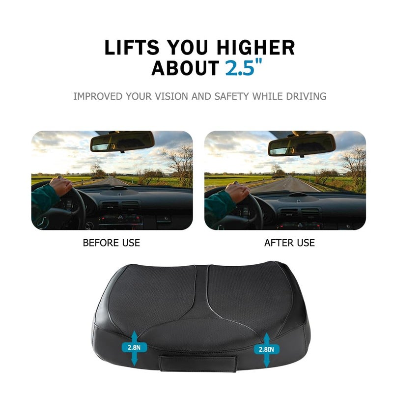 QYILAY Leather Car Memory Foam Heightening Seat Cushion for Short People Driving, Hip(Coccyx/Tailbone) and Lower Back Pain Relief Butt Pillows, Adult Booster Seat for Car,Truck,SUV, Office Chair. - Image 2