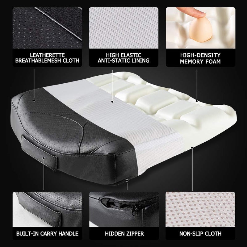 QYILAY Leather Car Memory Foam Heightening Seat Cushion for Short People Driving, Hip(Coccyx/Tailbone) and Lower Back Pain Relief Butt Pillows, Adult Booster Seat for Car,Truck,SUV, Office Chair. - Image 5