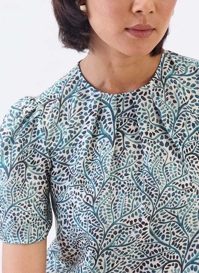 سولت اتاير SALT ATTIRE Women Printed Puff Sleeve Satin Top