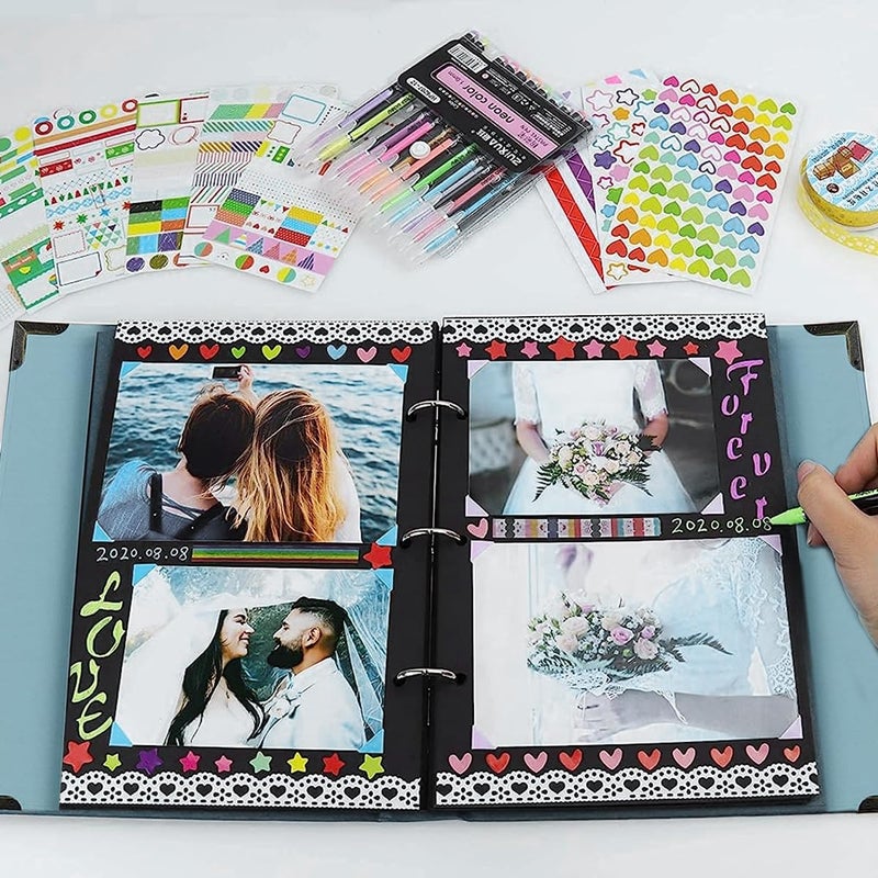 HASTHIP HASTHIP® DIY Scrapbook Photo Album Kit, Anniversary Gift for Couple Special, Our Adventure Scrapbook with Pens, Washi Tapes, Stickers, 60 Pages Hardcover 8.5x11 Inches Scrapbooking Photo Album - Image 4