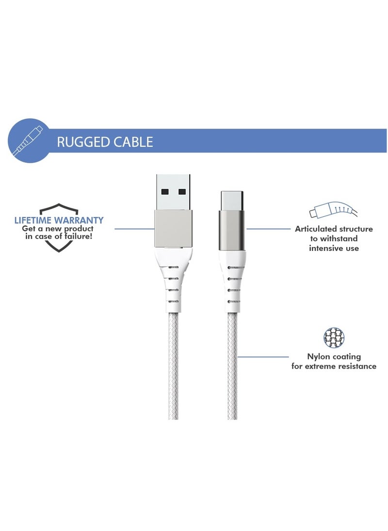 FORCE Force Power Lite USB A to USB C Reinforced Cable 1,2m Lifetime Warranty White  - Image 3