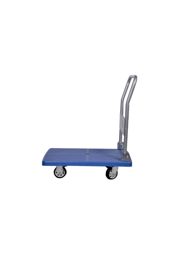 Restaurantware RW Clean 35.5 x 23.25 x 27.75 Inch Platform Cart, 1 Large Flat Hand Cart - 660-Pound Capacity, Foldable Handle, Blue Plastic Flatbed Dolly Cart, Heavy-Duty, For Warehouses Or Homes  - Image 1