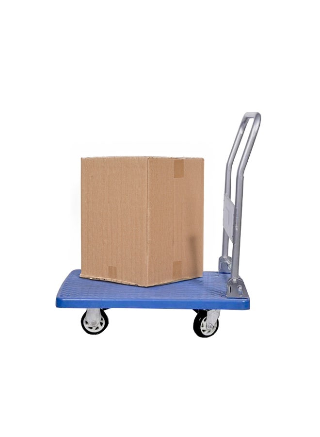 Restaurantware RW Clean 35.5 x 23.25 x 27.75 Inch Platform Cart, 1 Large Flat Hand Cart - 660-Pound Capacity, Foldable Handle, Blue Plastic Flatbed Dolly Cart, Heavy-Duty, For Warehouses Or Homes  - Image 2