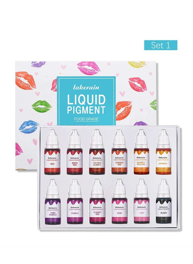 lakerain 12 Colors Lipstick Liquid Pigment Set, DIY Lip Gloss and Lipstick Liquid Coloring Colorant Dye, Edible Coloring Pure Plant Pigment, Dying Candle Soap Lip Gloss Making Craft for DIY - Image 1