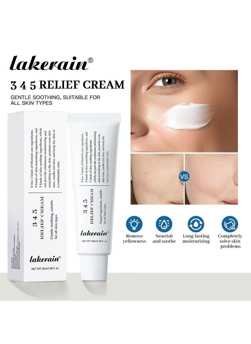 lakerain 345 Relief Cream | Daily Face Moisturizer | Blemish Relief Care | Soothing Recovery & Moisture with Niacinamide, Panthenol | Korean Vegan Skincare for All Skin Types | 1.69 Fl Oz (Pack of 1)  - Image 2