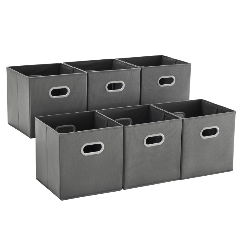MAX Houser Fabric Storage Bins Cubes Baskets Containers with Dual Plastic Handles for Home Closet Bedroom Drawers Organizers Cattail Gray