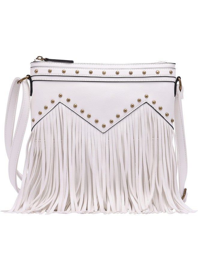 B BRENTANO Vegan Fringed Crossbody Bag With Studs (White) - Image 1