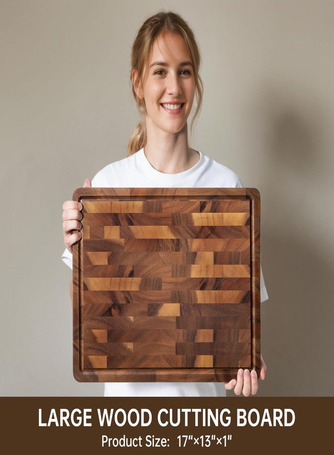THETCHRY Walnut Wood Cutting Boards for Kitchen, Large Chopping Board Double Sided, End Grain Cutting Board with Handle, Charcuterie Butcher Block for Meal Prep & Serving with Gift Box, 17"×13"×1" - Image 5