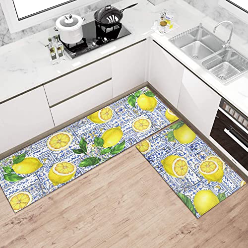 Ideasonna Watercolor Lemon Kitchen Rug Mat Decor Summer Kitchen Rugs Sets of 2 Non-Slip Washable Kitchen Mats for Floor 2 Piece Lemon Rugs Decorations for Kitchen - Image 3