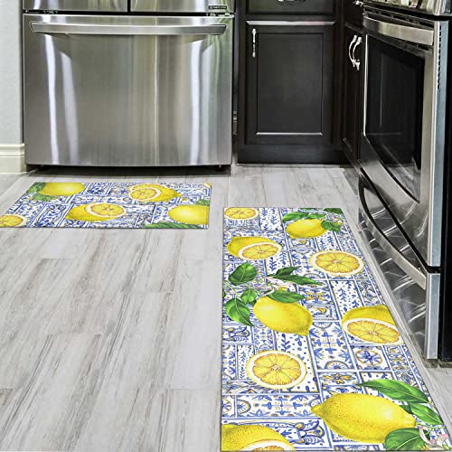 Ideasonna Watercolor Lemon Kitchen Rug Mat Decor Summer Kitchen Rugs Sets of 2 Non-Slip Washable Kitchen Mats for Floor 2 Piece Lemon Rugs Decorations for Kitchen - Image 4