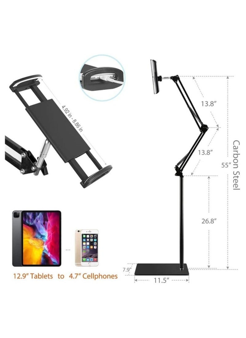 Universal Floor Adjustable and Foldable Tablet Stand Holder with 360 Degree Rotation for Phone and Tablet  - Image 1