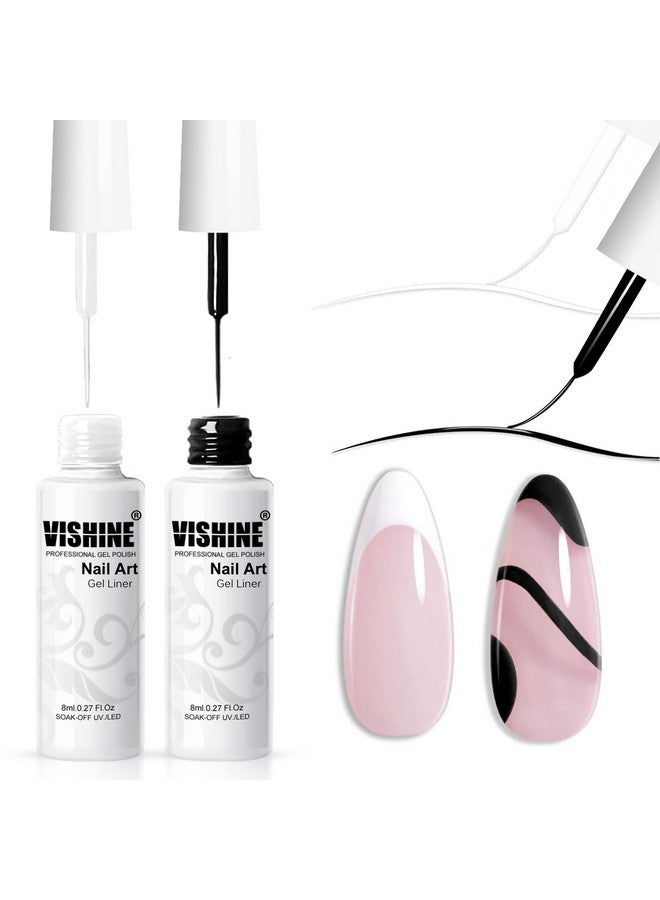 فيشين مجموعة طلاء أظافر جل من Vishine - لونين كلاسيكيين أبيض وأسود - طلاء أظافر جل للأظافر الدوامية - فرشاة أظافر رفيعة مدمجة مع أقلام جل قابلة للنقع - مجموعة طلاء أظافر جل - Image 1