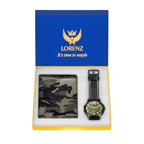 LORENZ Men's Army Design Analogue Display Beige Dial Watch and Wallet Combo - Image 2