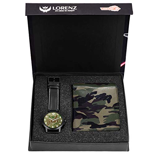 LORENZ Men's Army Design Analogue Display Beige Dial Watch and Wallet Combo - Image 1