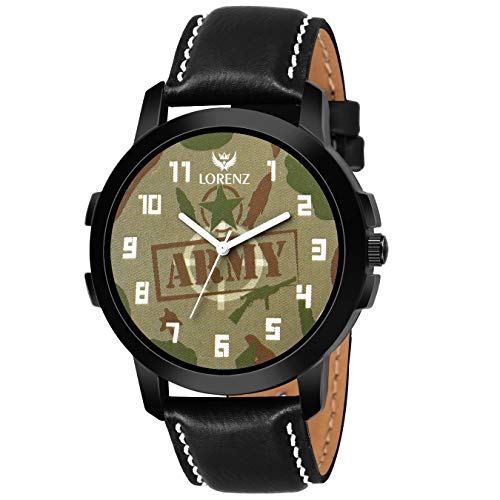 LORENZ Men's Army Design Analogue Display Beige Dial Watch and Wallet Combo - Image 3