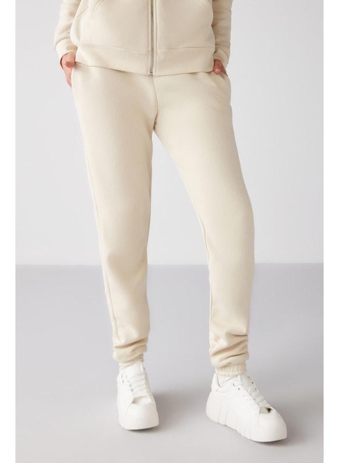 GRIMELANGE Marıtza Women's Fleece-Lined 100% Organic Cotton Jogger Pants with Elastic Waist and Legs, Relaxed Vanilla. - Image 1