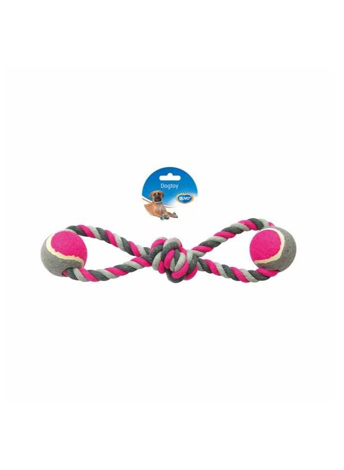 Dog  Knotted Cotton 8- Pull Ring & 2 Tennis Balls 38cm Grey/Pink