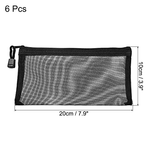 MECCANIXITY Mesh Zipper Bags A6 Nylon Zip Pouch Pencil Case Storage Pockets for Travel Office Accessories Black Pack of 6 - Image 3