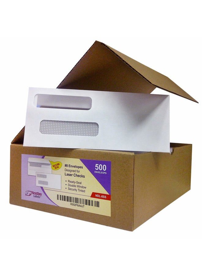 Next Day Labels Box of 500# 8 Self Seal Double Window Security Check Envelopes - Image 1