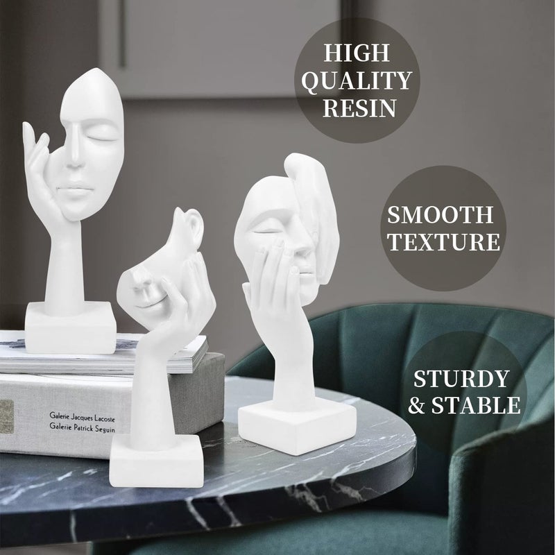prosfalt 3 Pcs Thinker Statue,Modern Home Resin Sculptures,Collectible Figurines for Home Office Bookshelf Desktop Decor(White) - Image 3