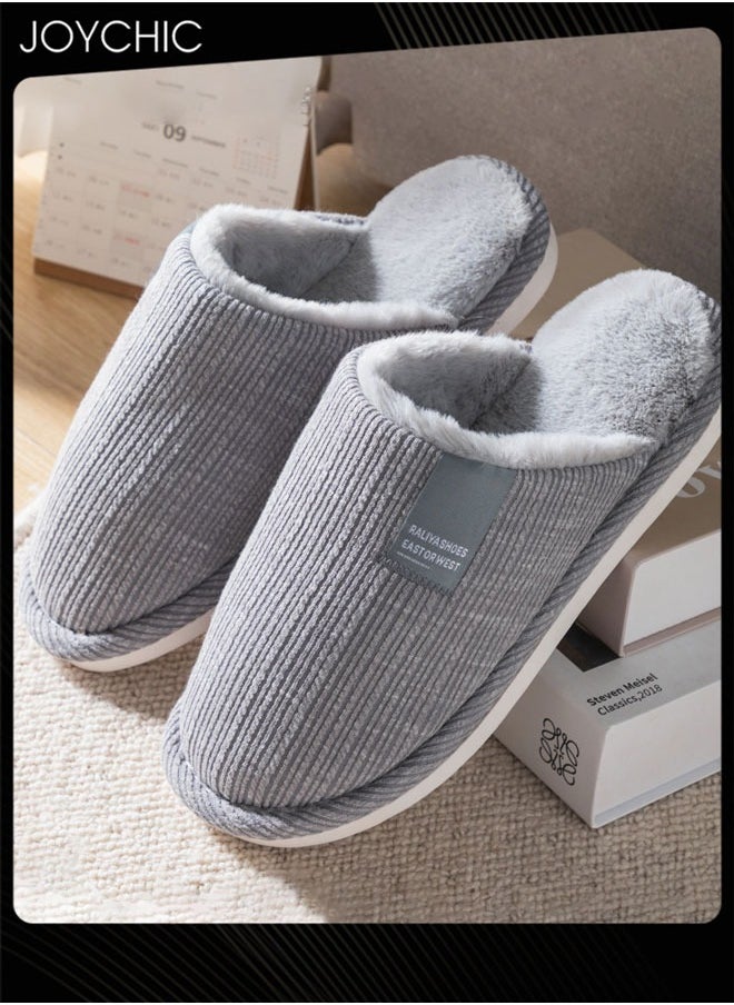 Joychic - Men's Autumn and Winter Cotton Breathable Home Indoor Slippers Soft Sole Thickened Plush Warm Bedroom Slippers Grey - Image 1